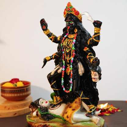 Ekhasa Aura Series Big Size Marble Dust Kaali Maa Idol (1 Feet) | Handpainted MATA Rani Murti for Home Decor, Puja | Resin Maa Kaali Goddess for Office Desk | Kali Durga MATA Murti for Gift