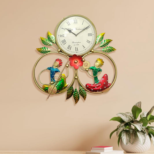 Ekhasa Metal Wall Clock for Home Decor | Metal Wall Art Fancy Clock for Living Room or Drawing Room | Wall Decor Latest Stylish Wall Clock for Bedroom or Sofa Wall with Rajasthani Musicians