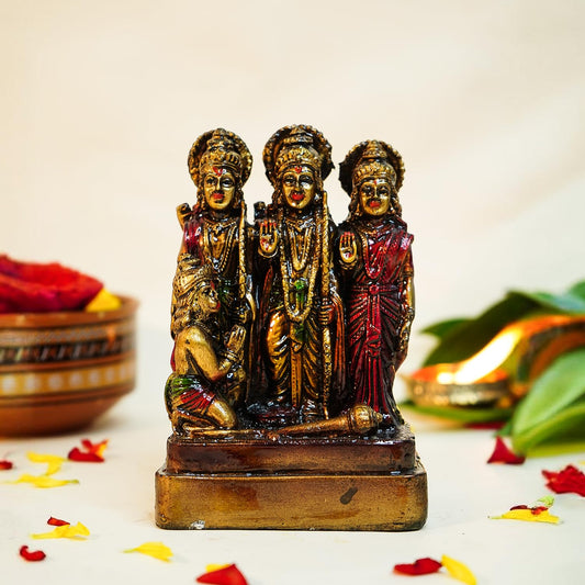 Ekhasa Aura Series Antique Gold Painted Ram Darbar Murti (5 inch) | Ram Darbar Statue for Home Decor, Office Desk | Resin Ram Sita Laxman Hanuman Idol for Puja Room | Shree Ram Parivar Murti for Gift