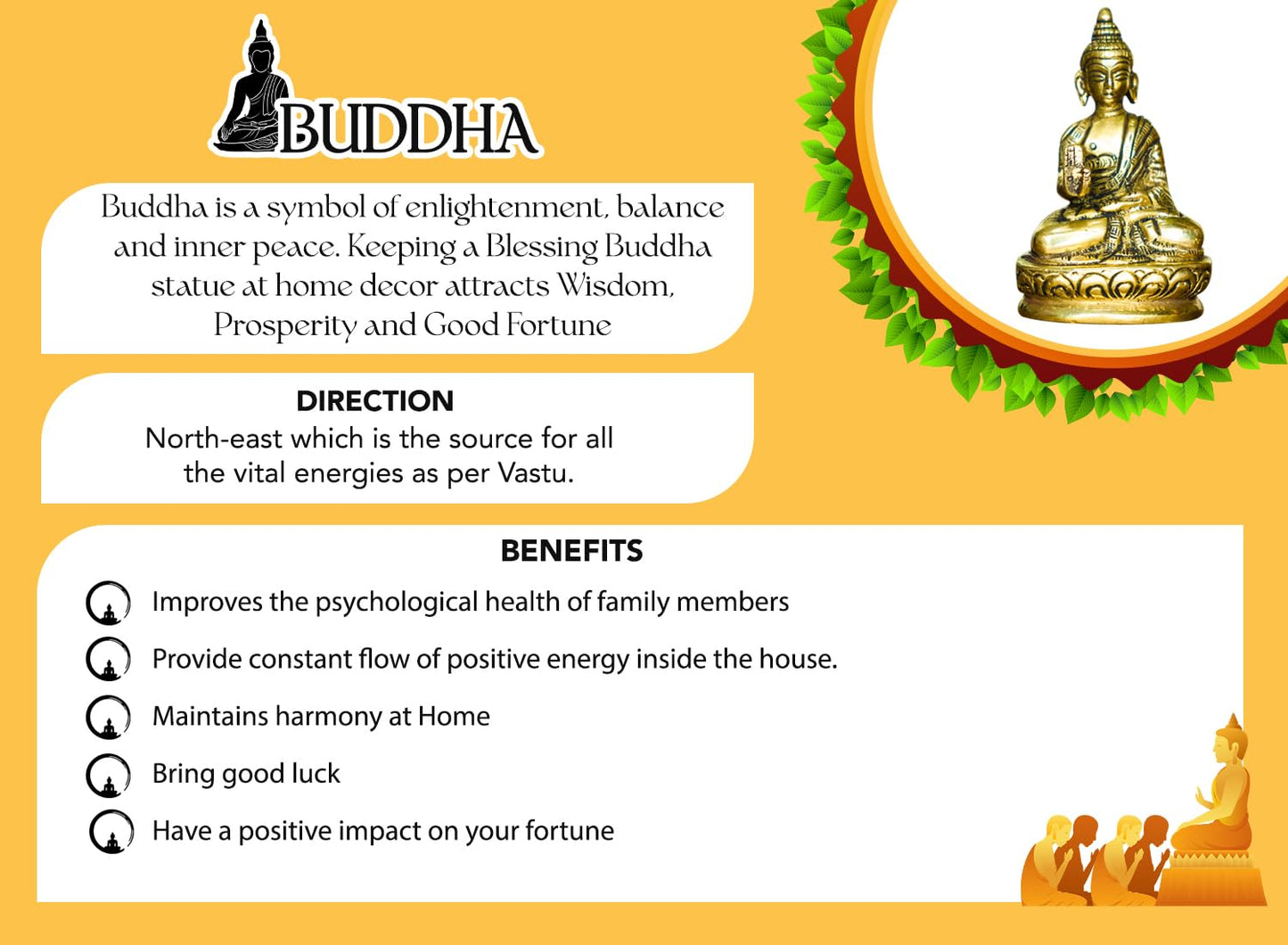 Ekhasa 100% Pure Brass Gautam Buddha Statue (7 cm) | Buddha Idol for Home Decor, Car Dashboard, Pooja Room, and Office Desk | Small Lord Buddha Murti for Home | Sitting Buddha Showpiece