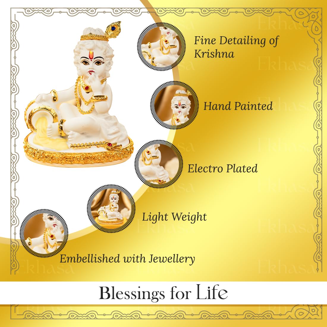 Ekhasa White Bal Gopal Murti (Size: 9.5 cm) | Laddu Gopal Murti for Pooja Room | Baby Krishna Idol for Home | Bal Krishna Idol | Sri Krishna Idols Gift for House Warming Ceremony