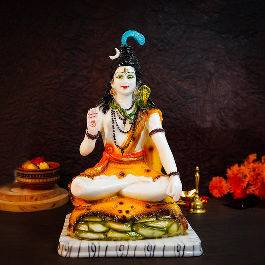 Ekhasa Aura Series Big Size Marble Dust Lord Shiva Idol for Home (1 feet) | Handpainted Lord Siva Statue for Pooja Room, Home Decor and Office Desk | Resin Shiv Ji Murti | Sitting Bholenath Murti