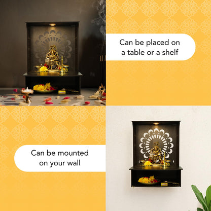 Ekhasa Wooden Pooja Mandir for Home Wall Mounted | Wooden God Temple for Home | Pooja Stand for Home | Puja Mandir for Home | Pooja Unit for Home with LED Spotlight | Temple for Office