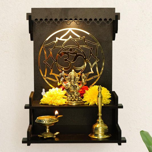 Ekhasa Wooden Pooja Mandir for Home Wall Mounted | Wooden God Temple for Home | Pooja Stand for Home | Puja Mandir for Home | Pooja Unit for Home with LED Spotlight | Temple for Office