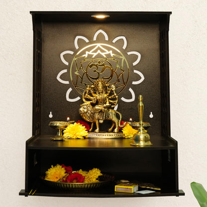 Ekhasa Wooden Pooja Mandir for Home Wall Mounted | Wooden God Temple for Home | Pooja Stand for Home | Puja Mandir for Home | Pooja Unit for Home with LED Spotlight | Temple for Office