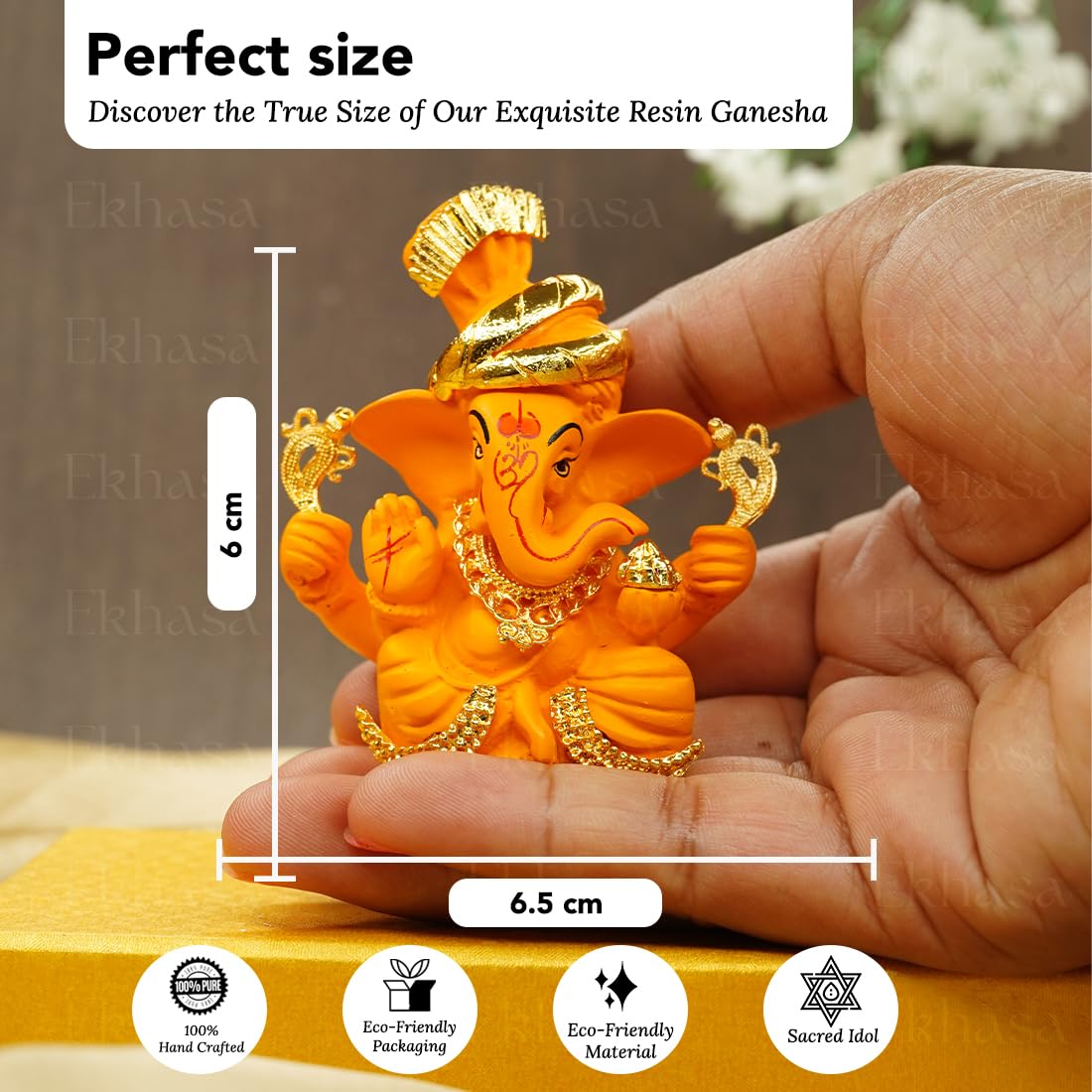 Ekhasa Ganesh Idol for Car Dashboard | Ganpati Idol for Cars | Vinayak Idols for Car Dash Board, Home Decor | Ganapathi for Home | Vinayagar Statue | Ganpati ji for Office Desk (Mango)