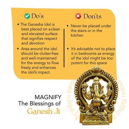 Ekhasa 100% Pure Brass Ganesha Idol (Size: 8.7 cm) | Pital Ganesh Murti for Pooja Room, Home Decor, Office Desk and Car Dashboard | Vinayagar Statue for Diwali Puja