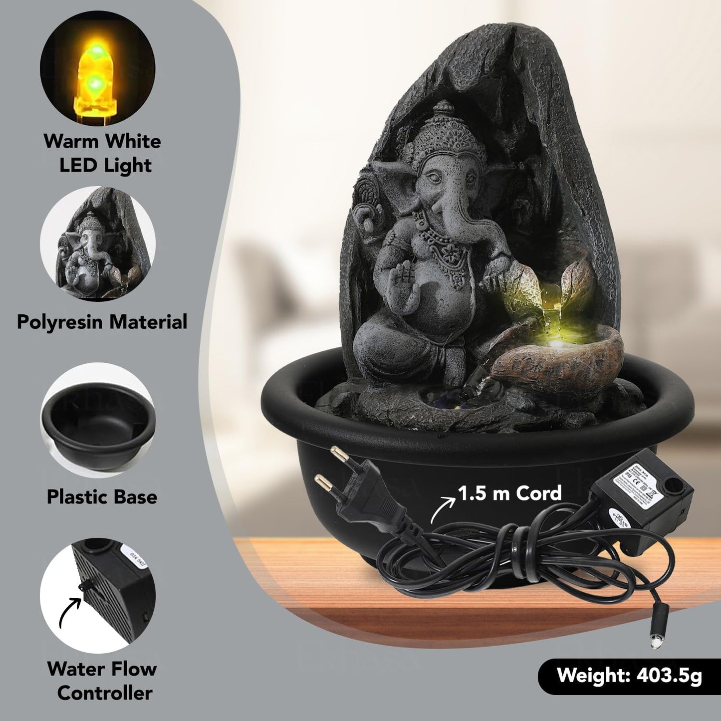 Ekhasa Ganesha Water Fountains for Home Decor | Cascade Waterfall Fountain Indoor for Living Room, Balcony & Garden Outdoor | Small Mini Fountain Water Falls Showpiece Table Top Home Decoration Items