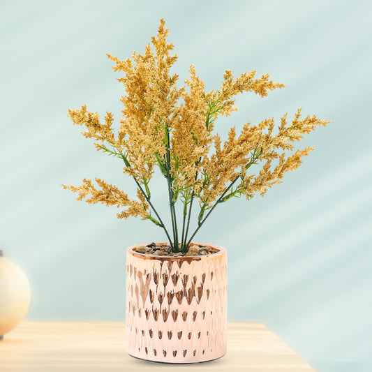 Ekhasa Dry Wild Wheet Grass Artificial Plants for Home Decor with Pot (34 CM, 5 Stems) | Fake Faux False Show Decor Indoor Plastic Small Decorative Potted Plant for Living Room, Kitchen, Office