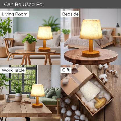 Ekhasa Wooden Dimmable Bedside Lamp | Table Lamps for Home Decoration with Fabric Shade | Wooden Base Side Table Lamp for Living Room | Bed Side Lamp | Aesthetic Night Bed Lamps for Bedroom