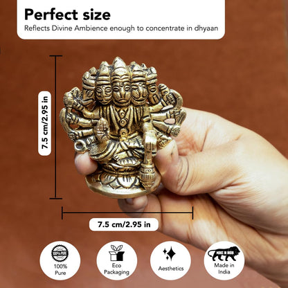 Ekhasa 100% Pure Brass Panchmukhi Hanuman (Size: 8.4 cm) | Panchmukhi Hanuman Murti for Door Entrance | Panch Mukhi Hanuman Ji for Car Dashboard | Vastu Protection from Evil Eye