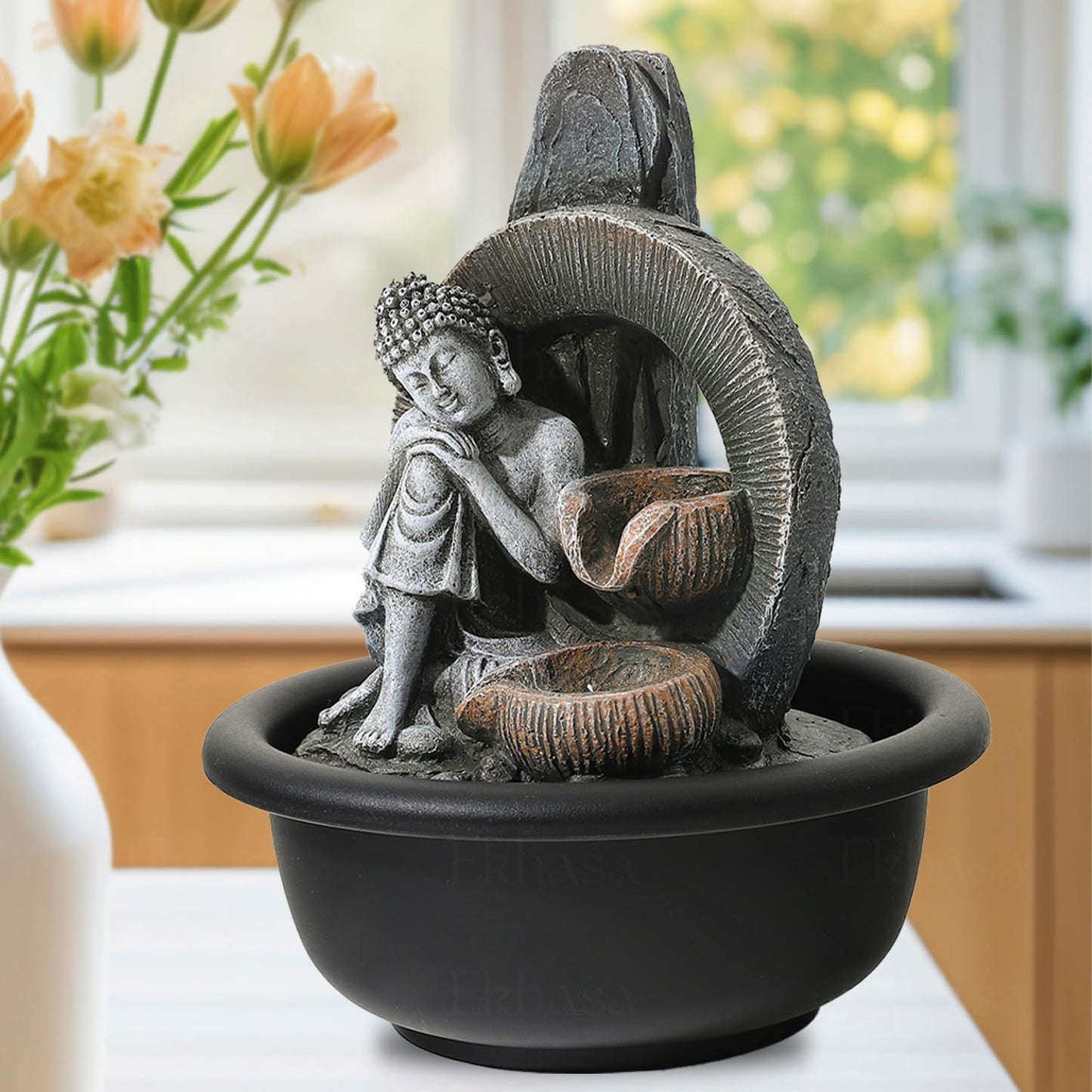 Ekhasa Buddha Water Fountains for Home Decor | Cascade Waterfall Fountain Indoor for Living Room, Balcony & Garden Outdoor | Small Mini Fountain Water Falls Showpiece Table Top Home Decoration Items