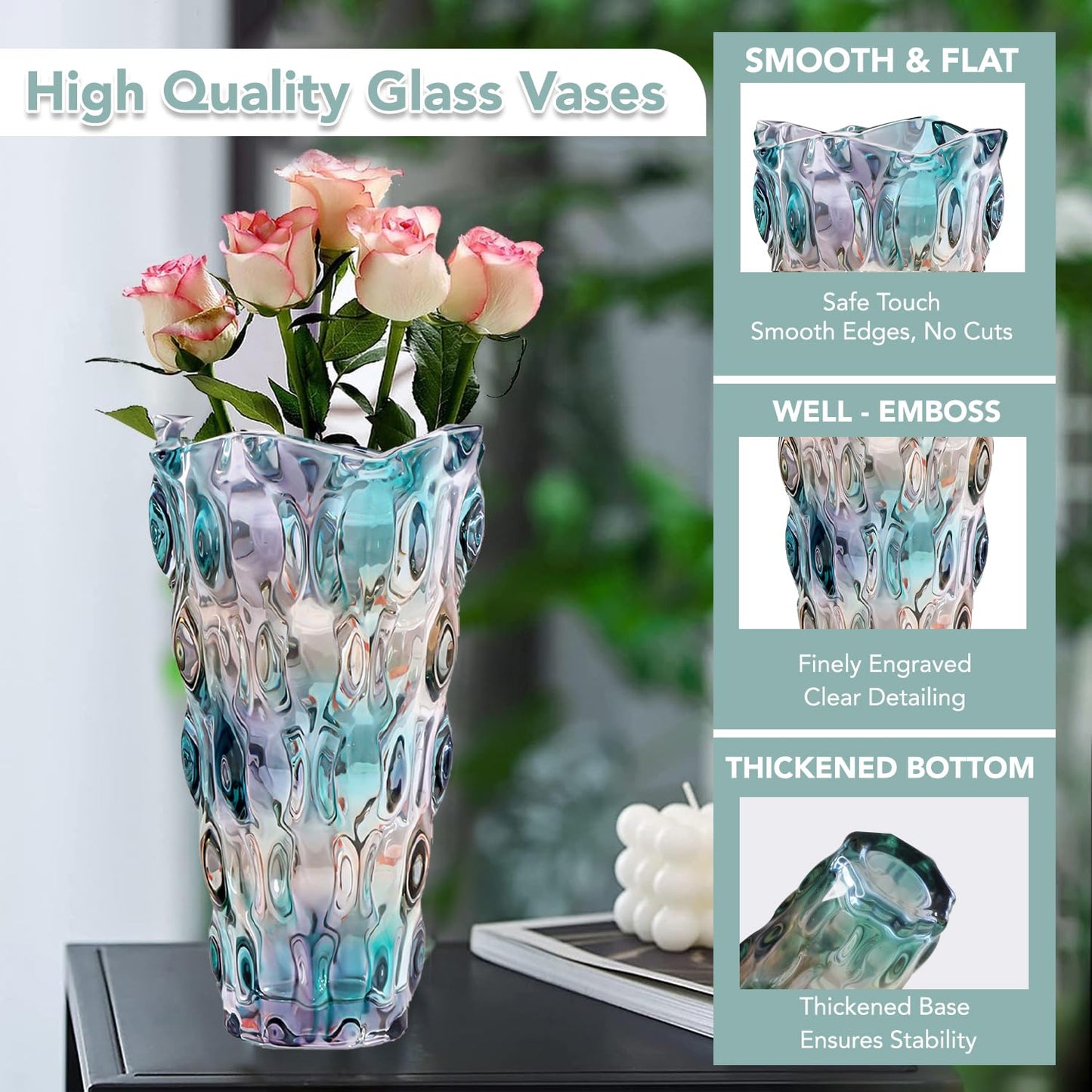 Ekhasa 100% Crystal Glass Vase Flower Pot for Home Decoration | Center Table Decorative Items | Thickened Transparent Glass Vase for Flowers. Bookshelf, Dinner Table, Office Desk & Premium Gift