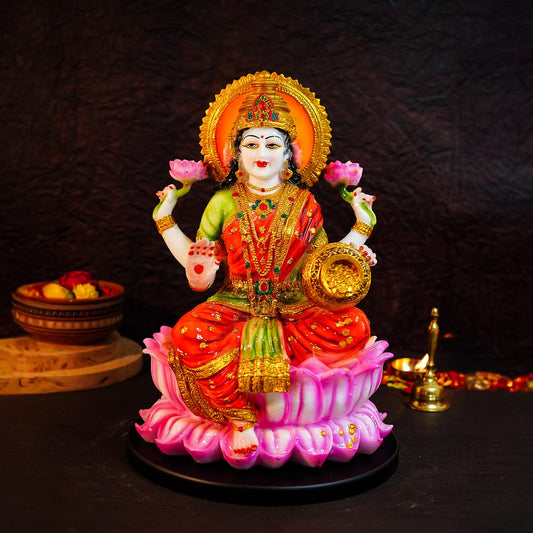 Ekhasa Aura Series Big Size Marble Dust Lakshmi Devi Idol (1 Feet) | Handpainted Laxmi Idol for Pooja, Home Decor, Office | Resin Varalakshmi Pooja Idol | Goddess Lakshmi Idol for Diwali Pooja