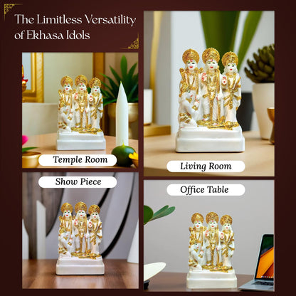 Ekhasa Aura Series Marble Dust Ram Darbar Murti (5 inch) | Gold Plated Ram Darbar Statue for Home Decor | Resin Ram Sita Laxman Hanuman Idol for Puja Room | Shree Ram Parivar Murti for Gift