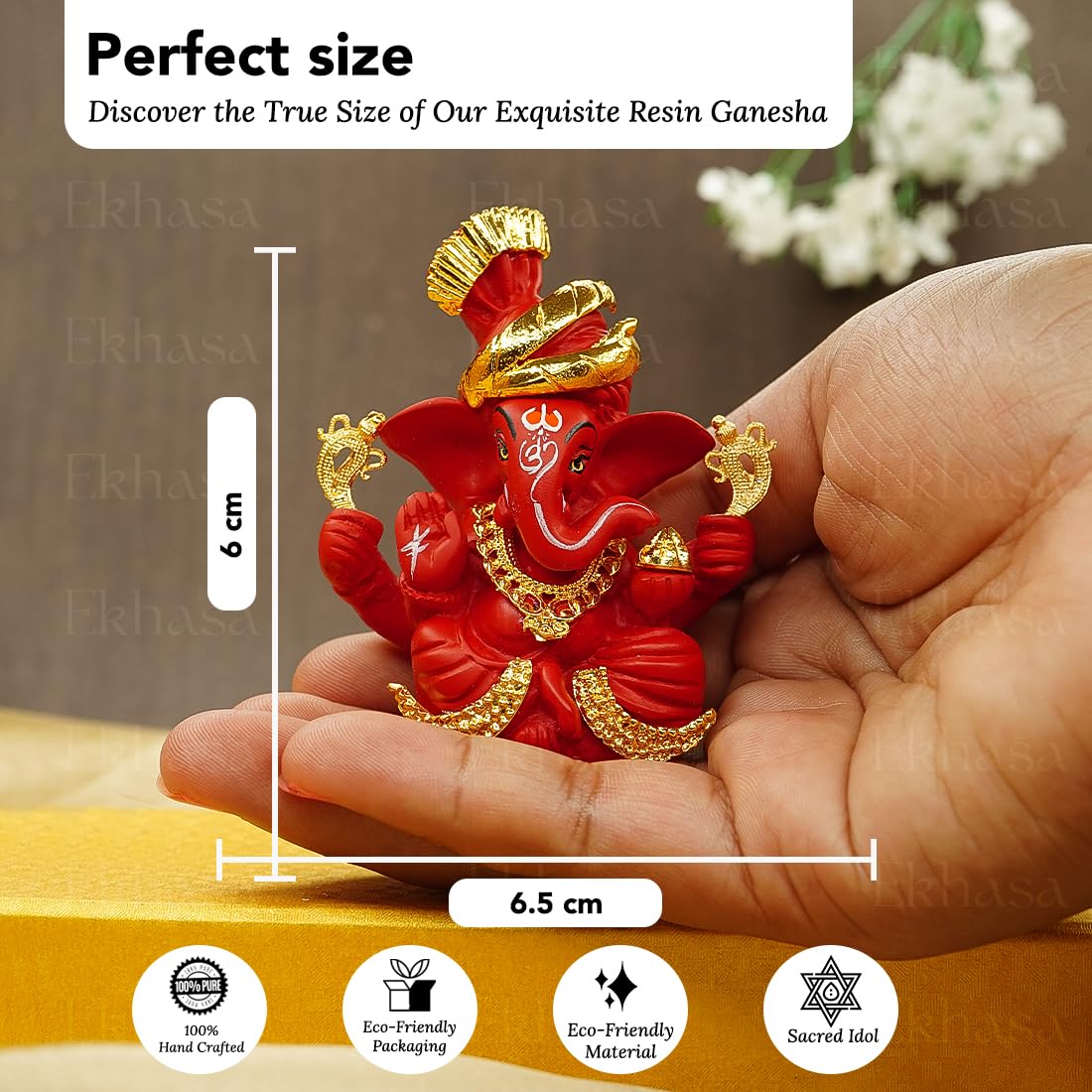 Ekhasa Ganesh Idol for Car Dashboard | Ganpati Idol for Cars | Vinayak Idols for Car Dash Board & Home Decor | Ganapathi Idol for Home | Vinayagar Statue | Ganpati ji for Office Desk (Red)