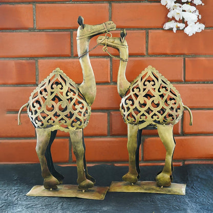 Ekhasa Metal Tealight Candle Holders for Home Decor | Perfect Candle Stand for Diwali Decoration and Table Decor | Indoor & Outdoor, Festival Decorative Candles Gift Items (Camel Big, Set of 2)