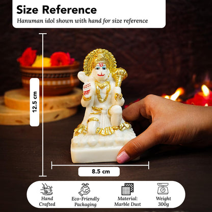 Ekhasa Aura Series Marble Dust Hanuman Ji Murti for Home Puja (5 inch) | Gold Plated Lord Hanuman Idol for Home Decor | Resin Bajrangbali Murti for Puja Room | Bahubali Hanuman Idol with Gada for Gift