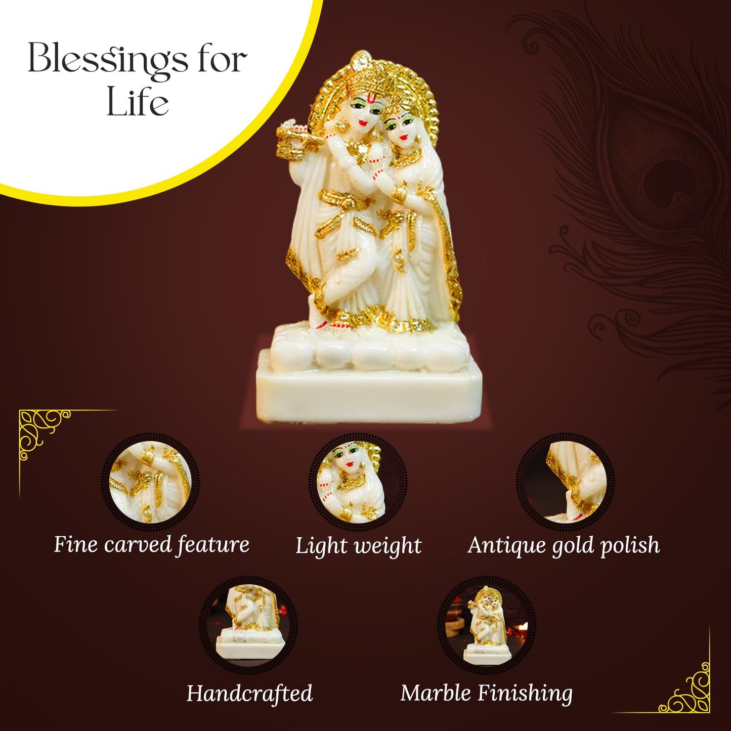 Ekhasa Aura Series Marble Dust Radha Krishna Murti (5 inch) | Gold Plated Radha Krishna Statue | Resin Radha Krishna Idol for Gift | Radhe Krishna ki Murti for Pooja | Radha Krishna for Home Decor