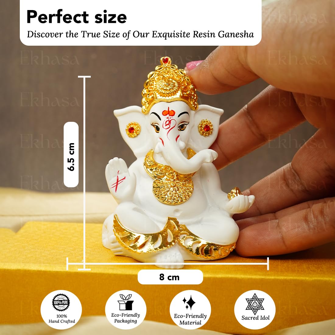 Ekhasa Ganesh Idol for Car Dashboard | Ganpati Idol for Cars | Vinayak Idols for Car Dashboard & Home Decor | Ganapathi Idol for Home | Vinayagar Statue | Ganpati ji for Office Desk (White)