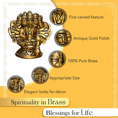 Ekhasa 100% Pure Brass Panchmukhi Hanuman (Size: 8.4 cm) | Panchmukhi Hanuman Murti for Door Entrance | Panch Mukhi Hanuman Ji for Car Dashboard | Vastu Protection from Evil Eye