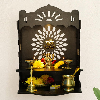 Ekhasa Wooden Pooja Mandir for Home Wall Mounted | Wooden God Temple for Home | Pooja Stand for Home | Puja Mandir for Home | Pooja Unit for Home with LED Spotlight | Temple for Office