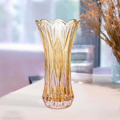 Ekhasa 100% Crystal Glass Vase Flower Pot for Home Decoration | Center Table Decorative Items | Thickened Transparent Glass Vase for Flowers. Bookshelf, Dinner Table, Office Desk & Premium Gift