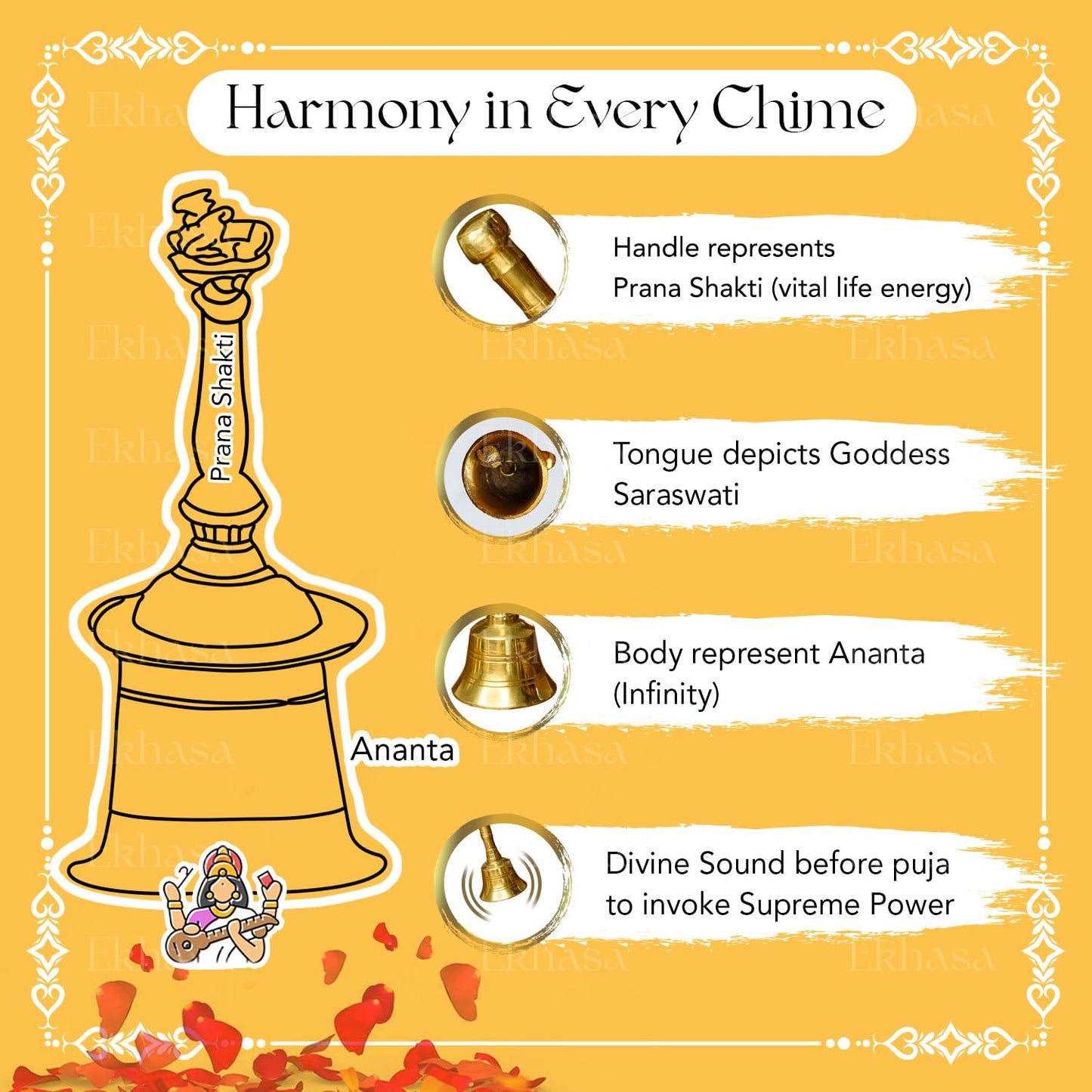 Ekhasa 100% Pure Brass Gol Ghanti for Pooja | Handcrafted Pooja Bell for Mandir | Pooja Ghanti for Home | Mandir Ghanti for Pooja | Ganti for Pooja | Puja Ghanti for Home (Size 4 inch)