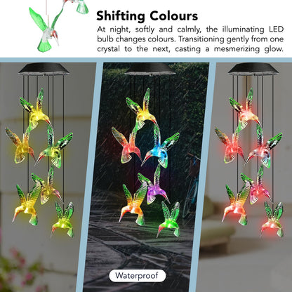 Ekhasa Solar Hummingbird Wind Chimes | Solar Powered WindChime for Balcony, Outdoor & Garden Magical Solar Power Positive Vibes WindChimes Lights (Light Colour Changes, No Sound)