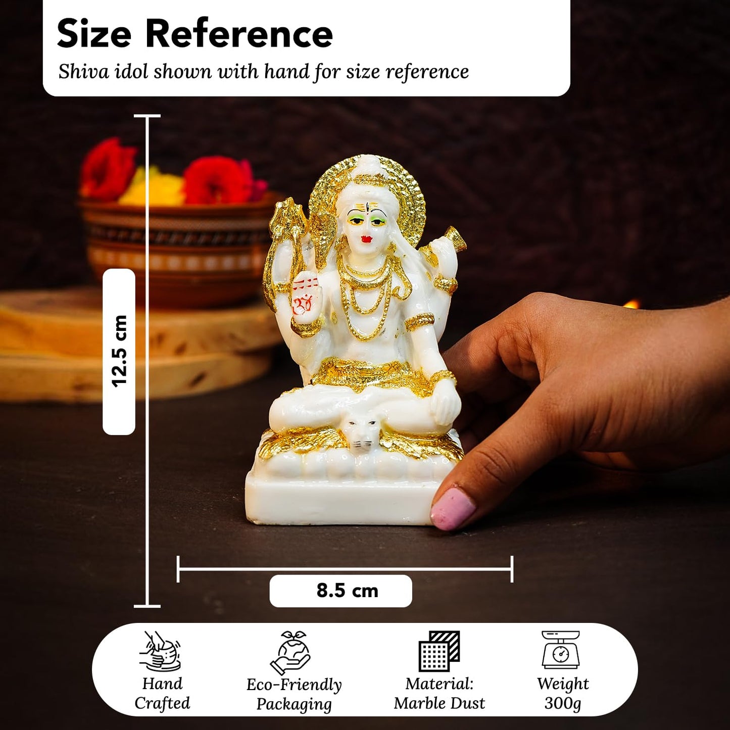 Ekhasa Aura Series Marble Dust Lord Shiva Idol for Home (5 inch) | Gold Plated Lord Siva Statue for Pooja Room, Home Decor and Office Desk | Resin Shiv Ji Murti | Sitting Bholenath Murti for Gift