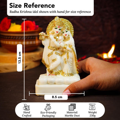 Ekhasa Aura Series Marble Dust Radha Krishna Murti (5 inch) | Gold Plated Radha Krishna Statue | Resin Radha Krishna Idol for Gift | Radhe Krishna ki Murti for Pooja | Radha Krishna for Home Decor