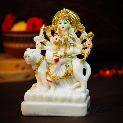 Ekhasa Aura Series Marble Dust Durga Maa Idol (5 inch) | Gold Plated Durga MATA Murti for Home Decor, Puja | Resin MATA Rani Murti for Office Desk | Maa Durga Murti for Gift | Sherawali MATA Murti