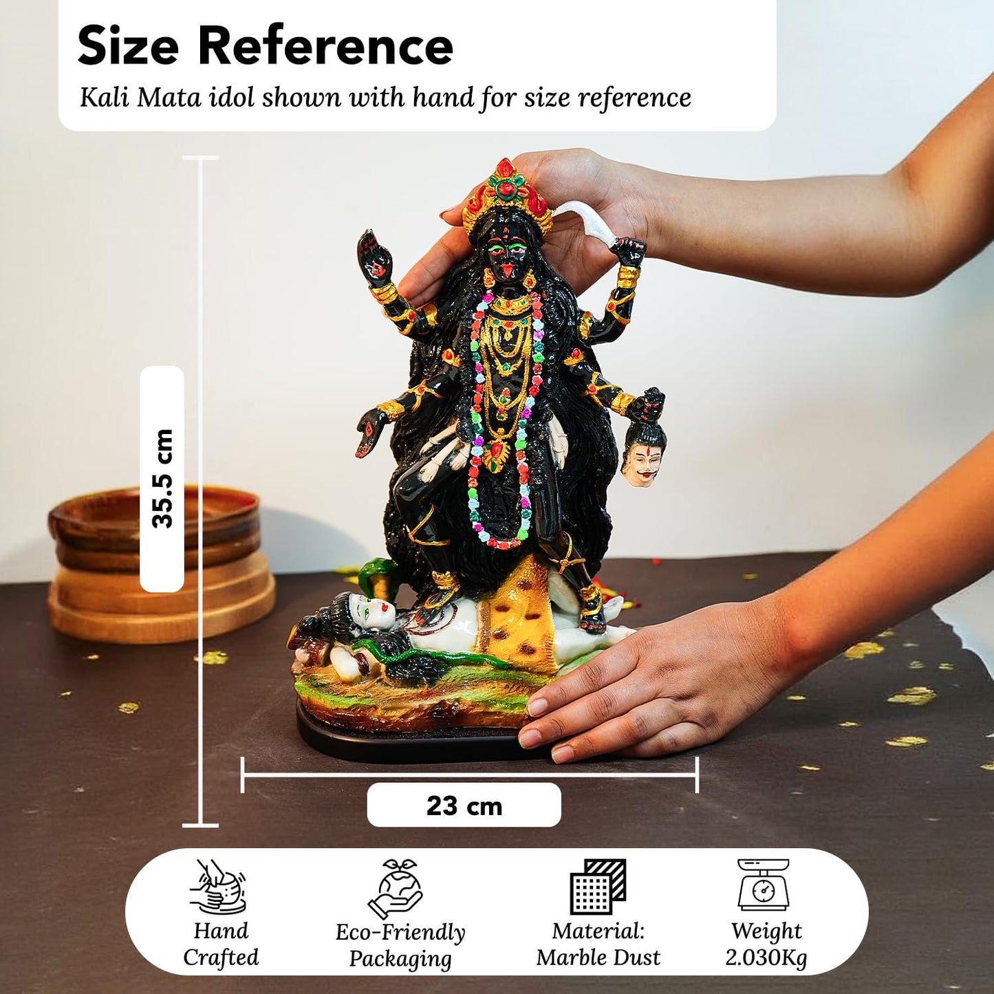 Ekhasa Aura Series Big Size Marble Dust Kaali Maa Idol (1 Feet) | Handpainted MATA Rani Murti for Home Decor, Puja | Resin Maa Kaali Goddess for Office Desk | Kali Durga MATA Murti for Gift