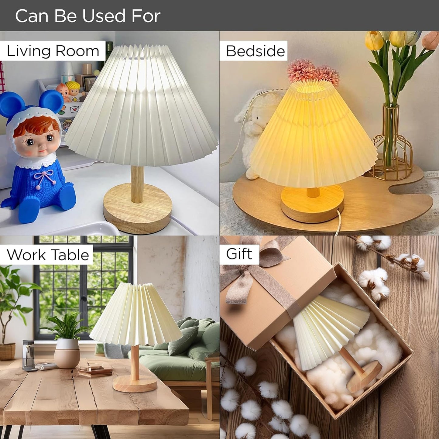 Ekhasa Wooden Dimmable Bedside Lamp | Table Lamps for Home Decoration with Fabric Shade | Wooden Base Side Table Lamp for Living Room | Bed Side Lamp | Aesthetic Night Bed Lamps for Bedroom