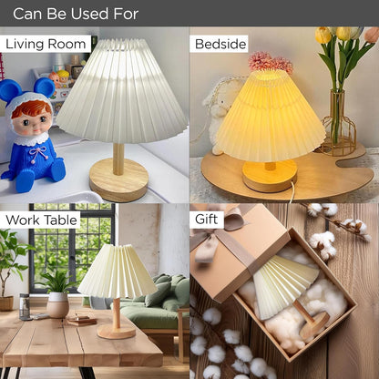 Ekhasa Wooden Dimmable Bedside Lamp | Table Lamps for Home Decoration with Fabric Shade | Wooden Base Side Table Lamp for Living Room | Bed Side Lamp | Aesthetic Night Bed Lamps for Bedroom