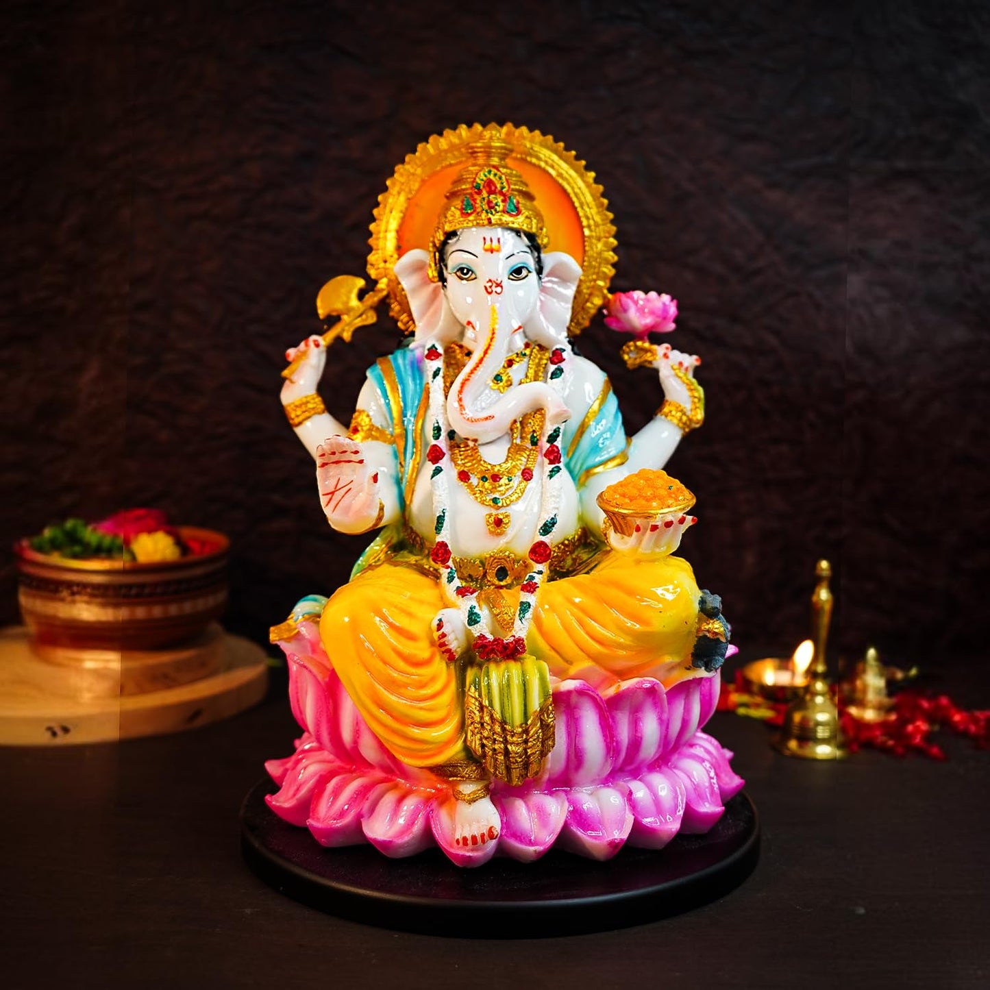 Ekhasa Aura Series Big Size Marble Dust Ganesha Idol (1 Feet) | Handpainted Ganesh Murti for Pooja Room, Home Decor, Office Desk | Resin Vinayagar Statue for Diwali Puja | Vinayaka Idol for Gifting