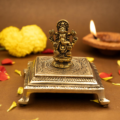 Ekhasa 100% Pure Brass Chowki for God Idols (10.5 cm) | Brass Stool Stand | Brass Small Stand Peedam for Idols | Small Bajot | Pooja Peeta Chowki Small | Pooja Stool for God | Idol Stand for God