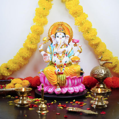 Ekhasa Aura Series Big Size Marble Dust Ganesha Idol (1 Feet) | Handpainted Ganesh Murti for Pooja Room, Home Decor, Office Desk | Resin Vinayagar Statue for Diwali Puja | Vinayaka Idol for Gifting