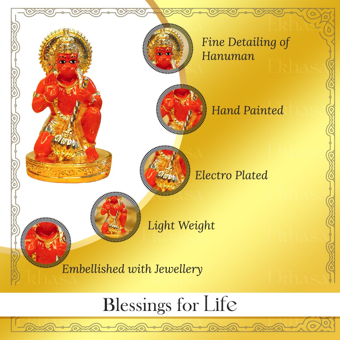 Ekhasa Hanuman Ji Murti (Size: 7.5 cm) | Lord Hanuman Idol for Home Puja, Office Desk and Car Dashboard | Balaji Idol | Bahubali Hanuman Idol | Ideal Gift for All Occasions