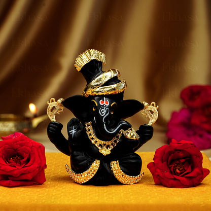 Ekhasa Ganesh Idol for Car Dashboard | Ganpati Idol for Cars | Vinayak Idols for Car Dash Board, Home Decor | Ganapathi Idol for Home | Vinayagar Statue | Ganpati ji for Office Desk - Black