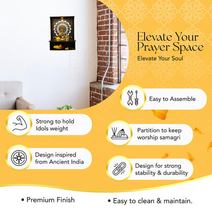 Ekhasa Wooden Pooja Mandir for Home Wall Mounted | Wooden God Temple for Home | Pooja Stand for Home | Puja Mandir for Home | Pooja Unit for Home with LED Spotlight | Temple for Office