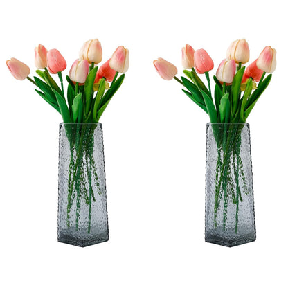 Ekhasa 100% Crystal Glass Vase Flower Pot for Home Decoration | Center Table Decorative Items | Thickened Transparent Glass Vase for Flowers, Bookshelf, Dinner Table & Premium Gift (Set of 2)