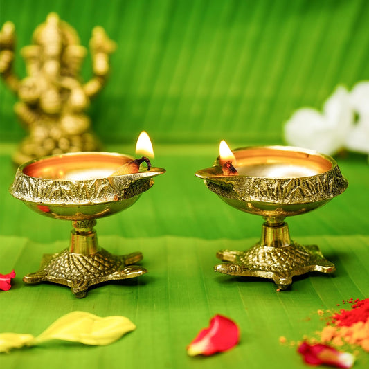 Ekhasa 100% Pure Brass Kuber Tortoise Diya for Puja | Deepam Kundulu Pooja Kachua Diya | Pital Diya or Dipak Diva Deepas for Pooja | Diyas Set of 2 | Niranjan Diya Deepak for Diwali & Return Gifts