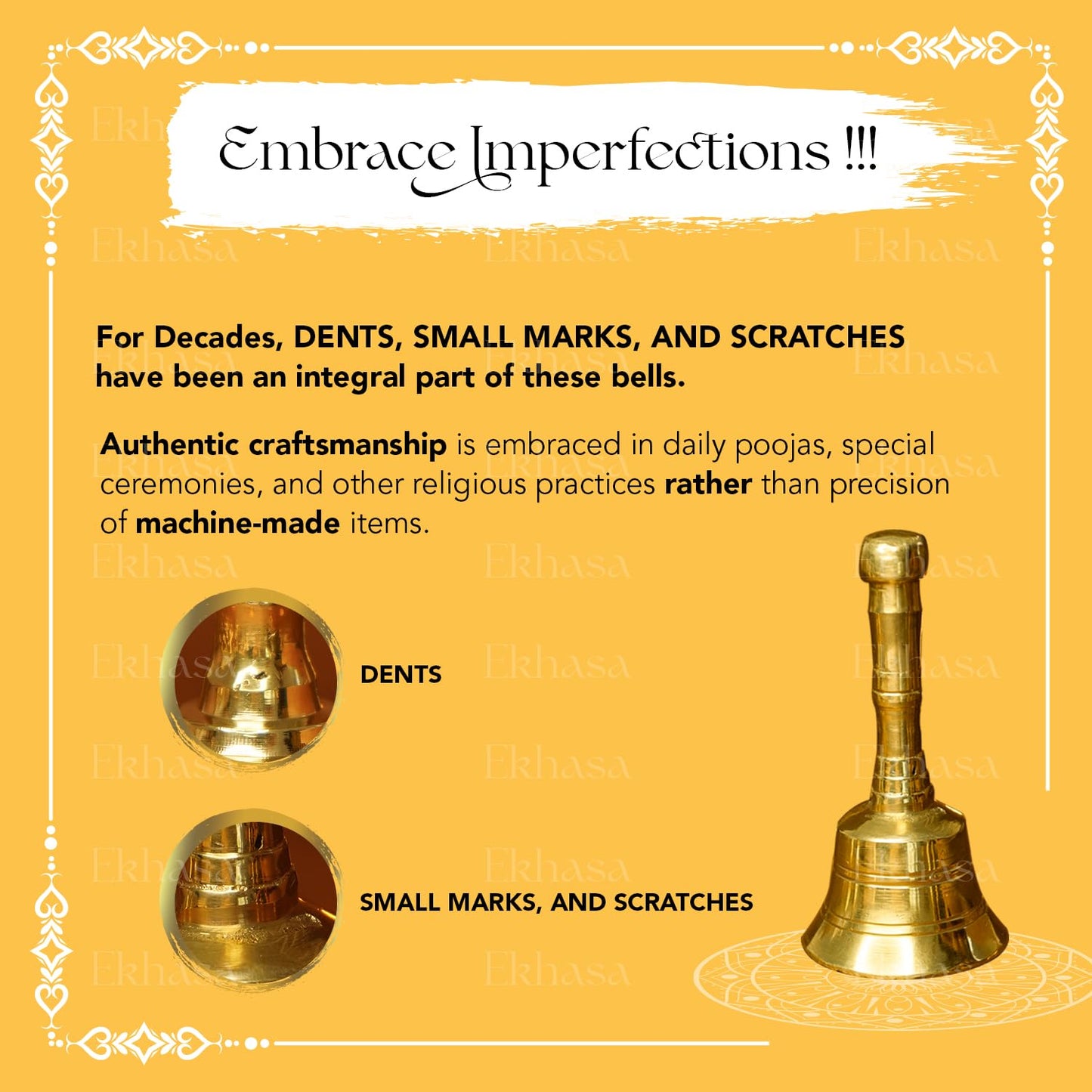 Ekhasa 100% Pure Brass Gol Ghanti for Pooja | Handcrafted Pooja Bell for Mandir | Pooja Ghanti for Home | Mandir Ghanti for Pooja | Ganti for Pooja | Puja Ghanti for Home (Size 4 inch)