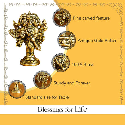 Ekhasa 100% Pure Brass Panchmukhi Hanuman (Size: 8 cm) | Panchmukhi Hanuman Murti for Door Entrance | Panch Mukhi Hanuman Ji for Car Dashboard | Vastu Protection from Evil Eye