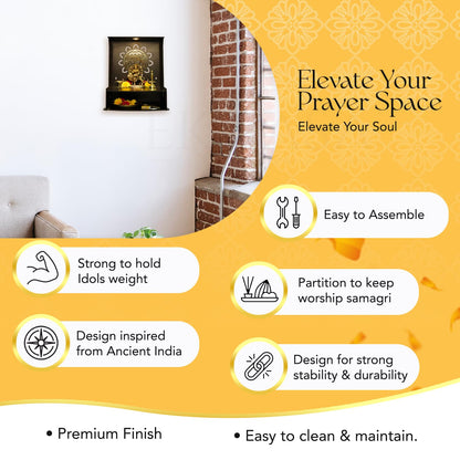 Ekhasa Wooden Pooja Mandir for Home Wall Mounted | Wooden God Temple for Home | Pooja Stand for Home | Puja Mandir for Home | Pooja Unit for Home with LED Spotlight | Temple for Office