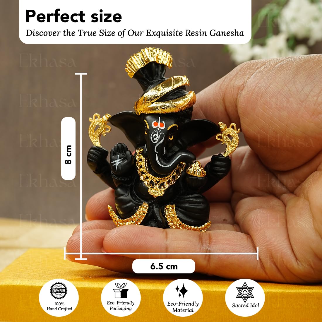 Ekhasa Ganesh Idol for Car Dashboard | Ganpati Idol for Cars | Vinayak Idols for Car Dash Board, Home Decor | Ganapathi Idol for Home | Vinayagar Statue | Ganpati ji for Office Desk - Black