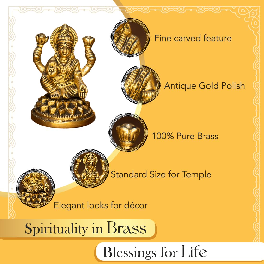 Ekhasa 100% Pure Brass Ganesh Lakshmi Idol | Pital Ganesha and Laxmi Murti for Pooja Room, Home Decor, Office Desk and Car Dashboard | Vinayagar Laxmi Statue for Diwali Puja (Combo Set)