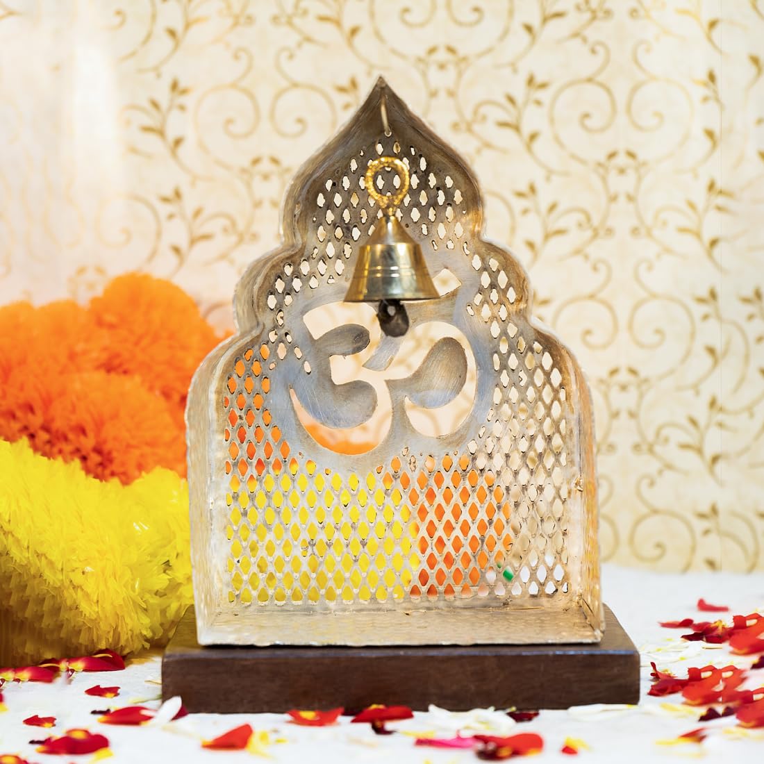 Ekhasa 100% Pure Brass Pooja Mandir for Office & Home (Mango Wood Base) | Wall Mounted Devghar | Tabletop Mandir for Office