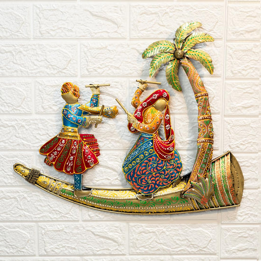 Ekhasa Rajasthani Dancers Metal Wall Decoration Items For Living Room, Bedroom Rajasthani Art Sculpture For Wall Decor Perfect Wall Hanging For Home Decor,Sofa Wall Decor&Office Decor, 51 Centimeters